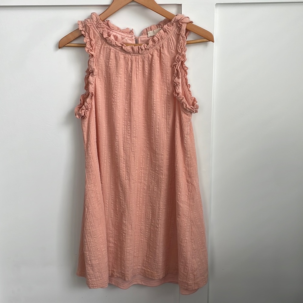 Pink ruffled sleeveless minidress sz L